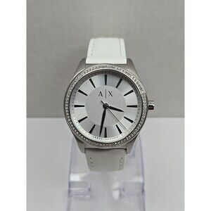 Armani Exchange AX5445 Nicolette Crystal Bezel White Strap Quartz New Battery